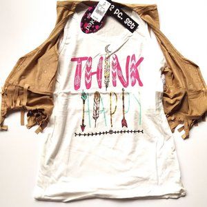 NEW Girls 2-Piece Top Set T-Shirt & Fringe Vest